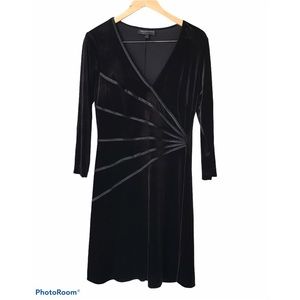Connected Apparel Black Velvet Faux Wrap Dress